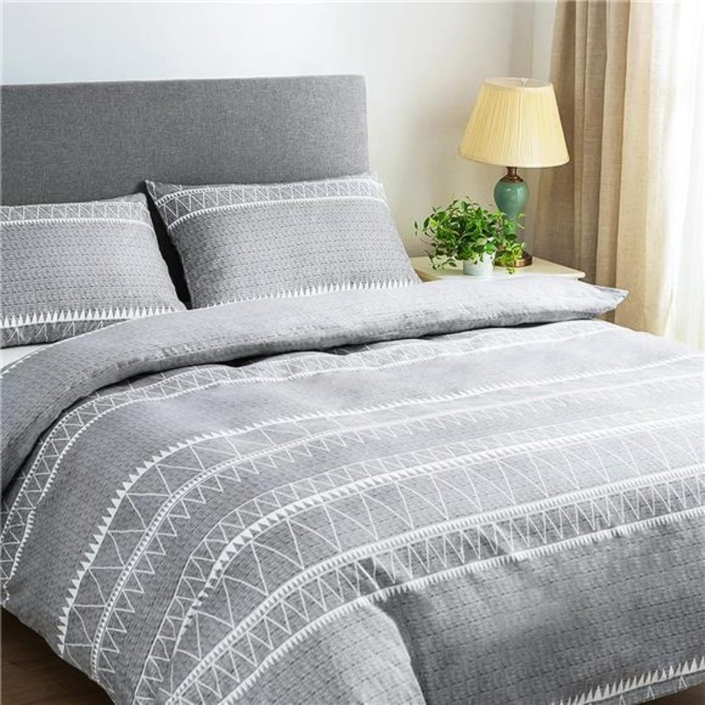 Boho Duvet Cover King Size Grey Breathable Comforter Cover King Size 3pc